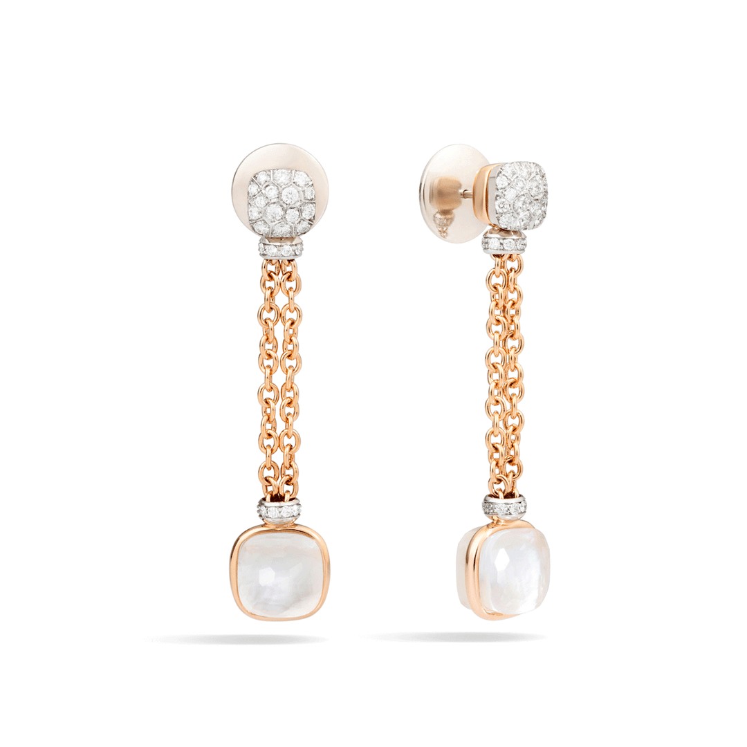 Pomellato Nudo 18k Rose White Gold Mother Of Pearl Diamond Earrings