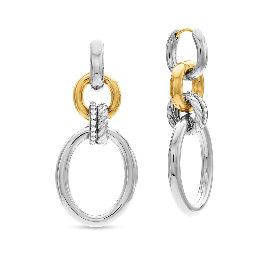 David Yurman Mercer Circular Drop Earrings in Sterling Silver with 18k Yellow Gold and Pavé Diamond