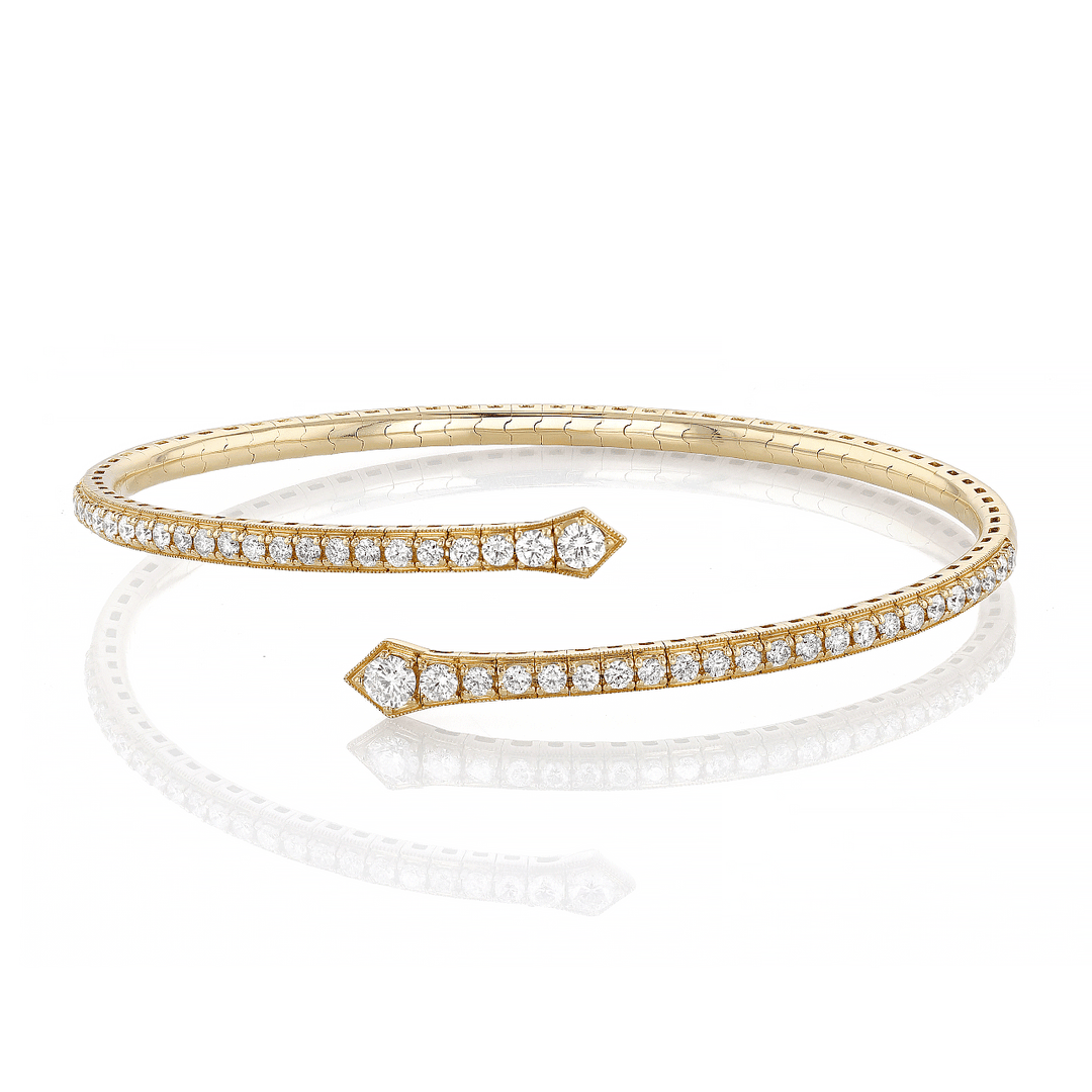 14k Yellow Gold and 1.40 Total Weight Bypass Flex Bangle