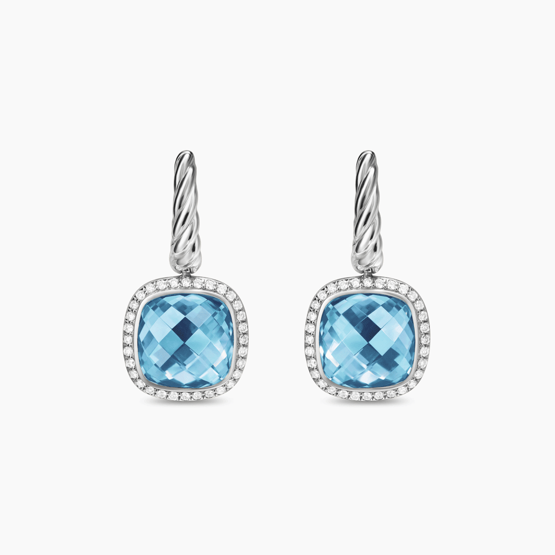 David Yurman Albion® Drop Earrings Sterling Silver with Blue Topaz and Diamonds, 10mm