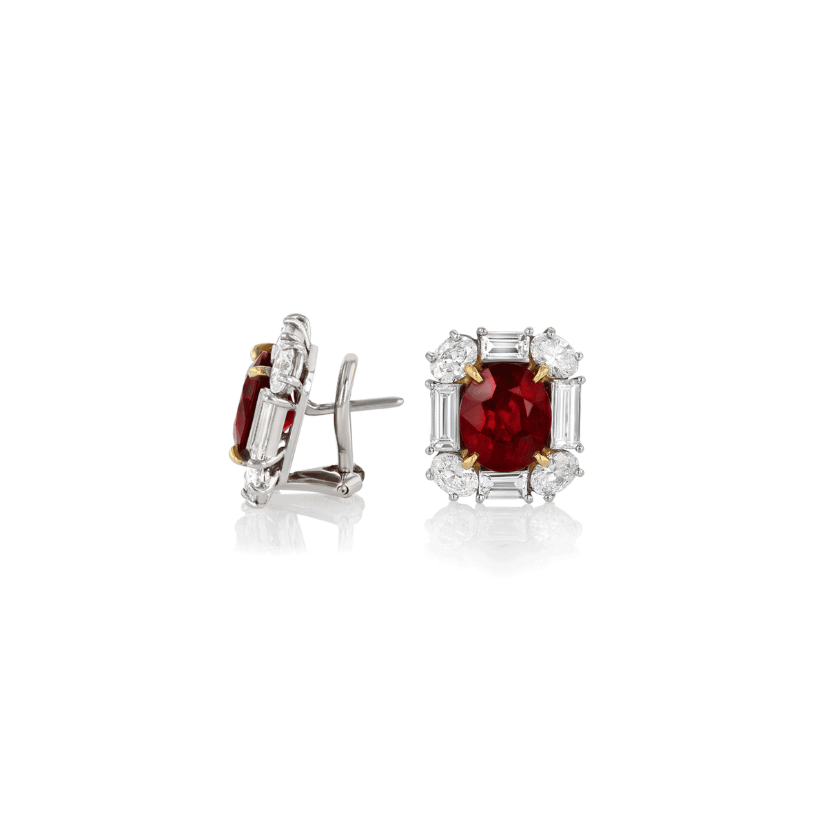 Platinum and Rubies 6.02 Total Weight and Diamond Earrings
