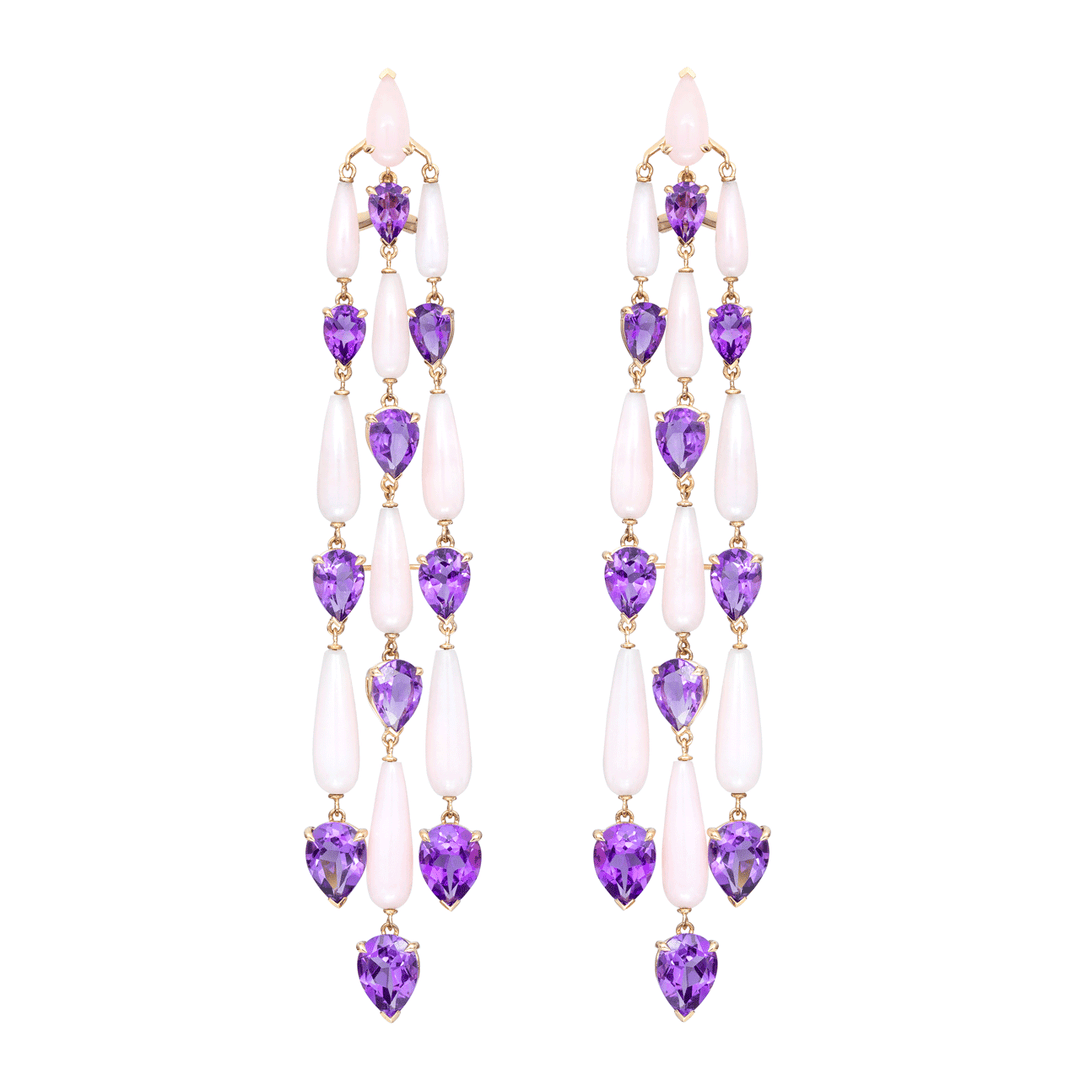 Etho Maria 18k Rose Gold Amethyst and Pink Opals Earrings