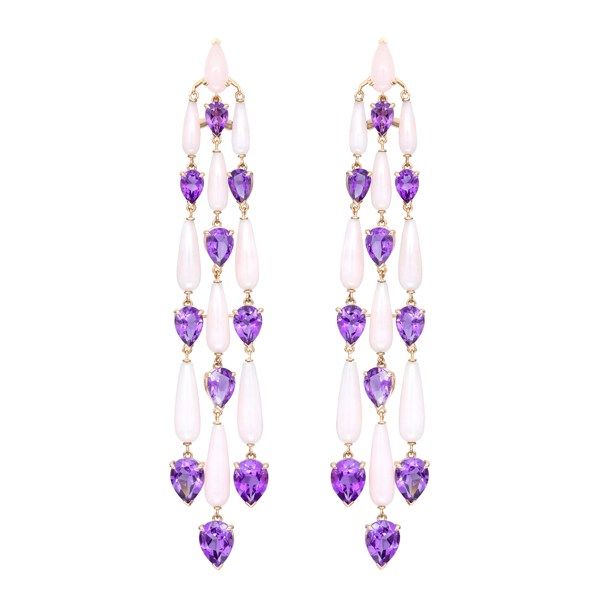 Etho Maria 18k Rose Gold Amethyst and Pink Opals Earrings