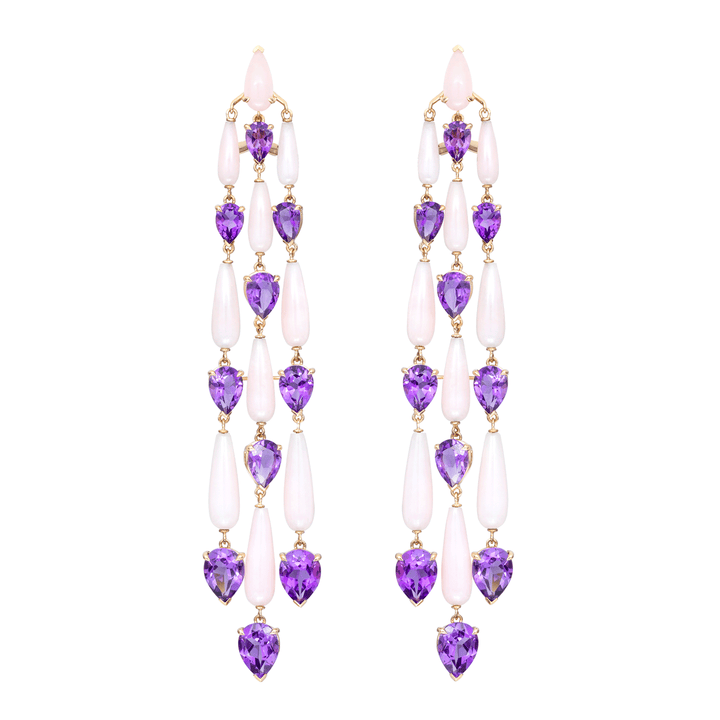 Etho Maria 18k Rose Gold Amethyst and Pink Opals Earrings