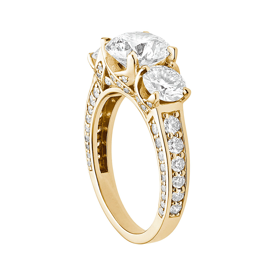 1912 Three Stone 18k Yellow Gold and 1.09 Total Weight Diamond Engagement Mounting Ring