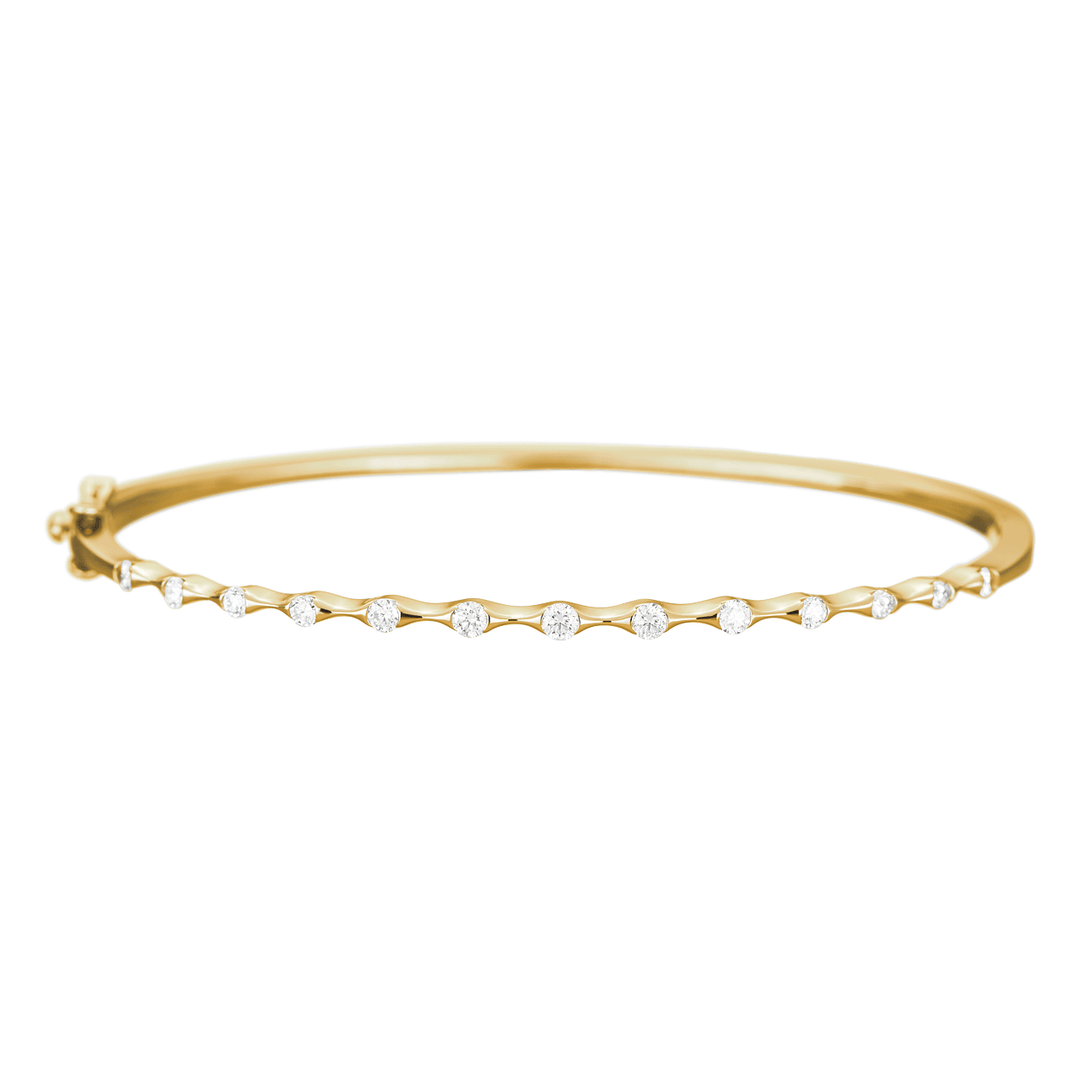 Wave 18k Yellow Gold Diamond Bangle Bracelet