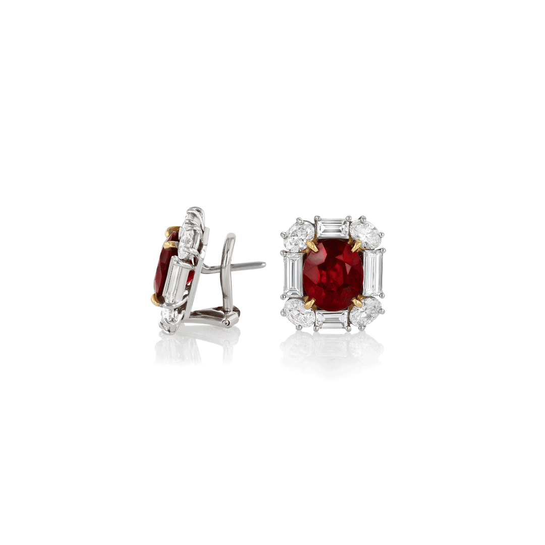 Platinum and Rubies 6.02 Total Weight and Diamond Earrings