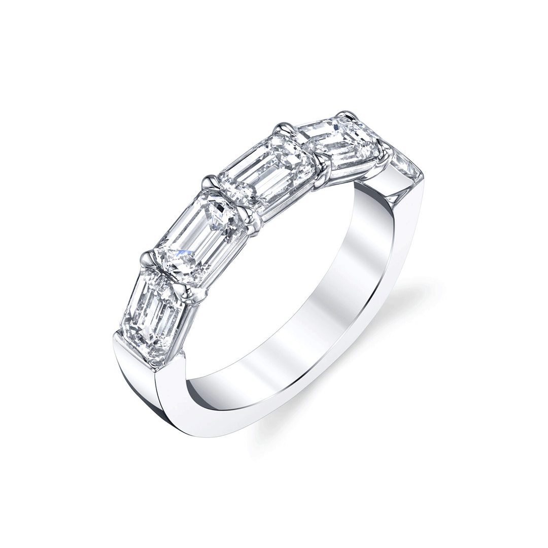 Platinum and 2.15 Total Weight Emerald Cut Diamond Five Stone Band
