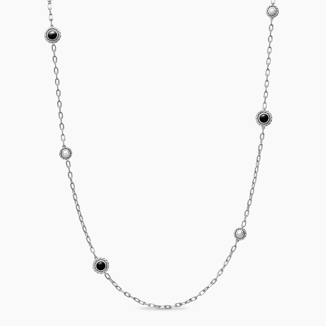 David Yurman Pearl Classics Station Chain Necklace Sterling Silver with Black Onyx, 4mm