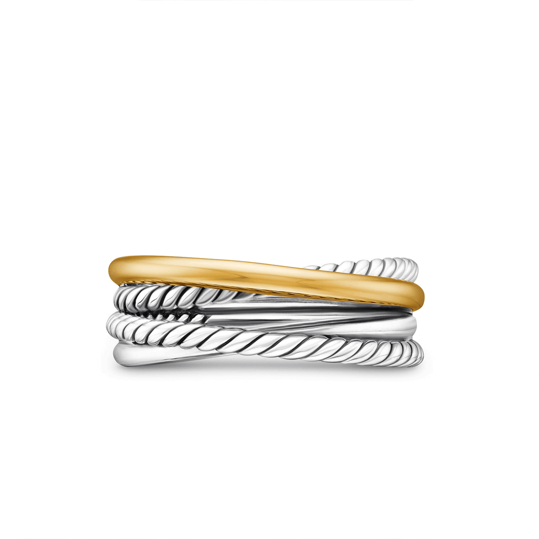 David Yurman Crossover Band Ring Sterling Silver with 18k Yellow Gold, 6.8mm