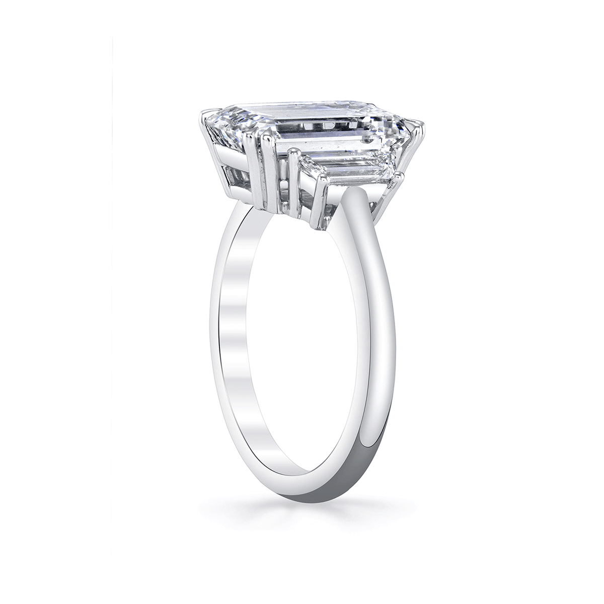 Platinum and 4.04 Total Weight Emerald Cut Diamond Three Stone Ring