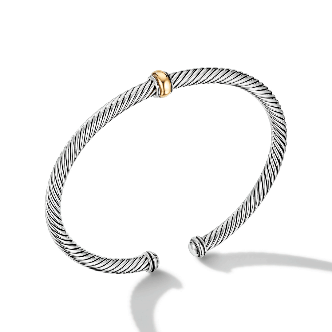 David Yurman Classic Cable Station Bracelet Sterling Silver with 18k Yellow Gold, 4mm