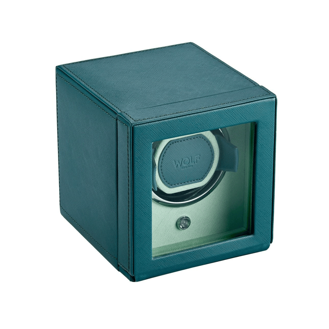 Wolf Designs Cub Single Watch Winder with Cover Mint/Teal