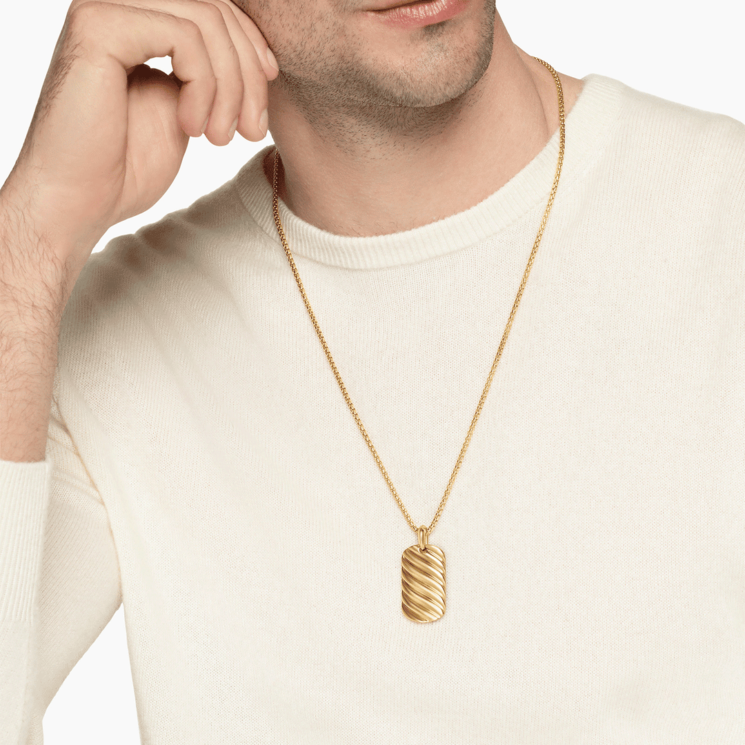 David Yurman Sculpted Cable Tag 18k Yellow Gold, 35mm