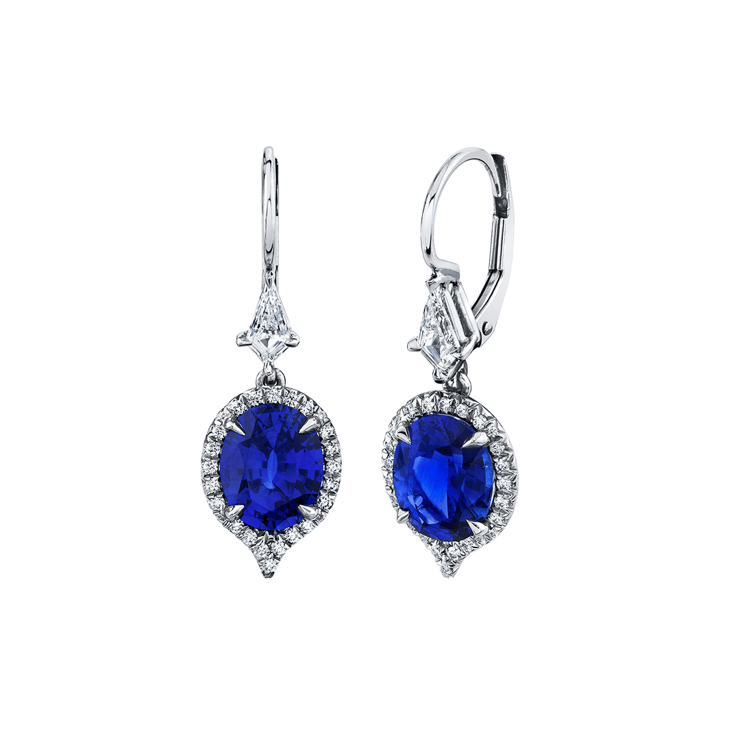 Platinum 4.00 Total Weight Sapphire and Diamond Earrings