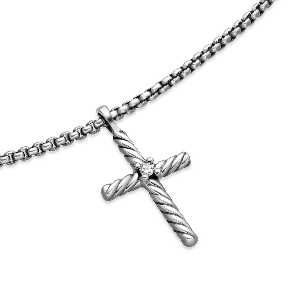David Yurman Sterling Silver and Diamond Classic Cable Cross Necklace