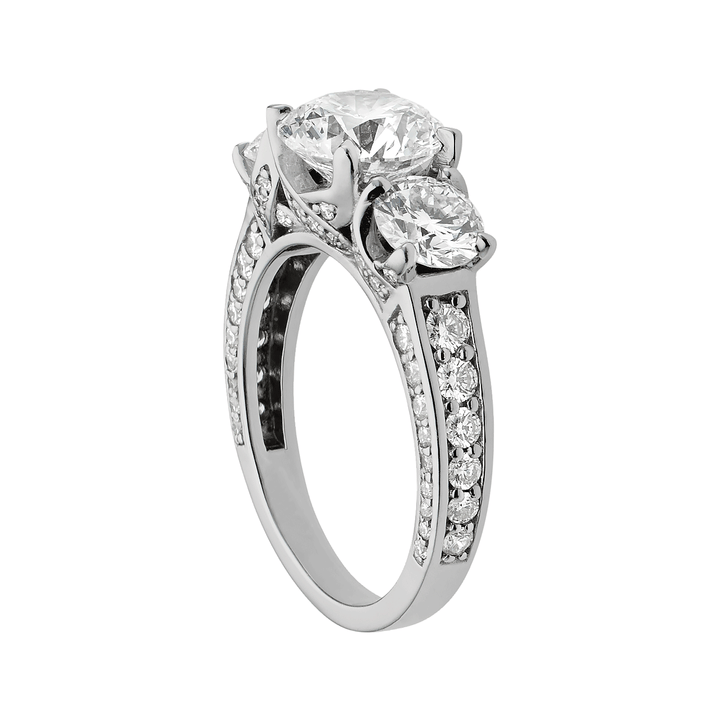 1912 3 Stone 18k White Gold Engagement Mounting Ring