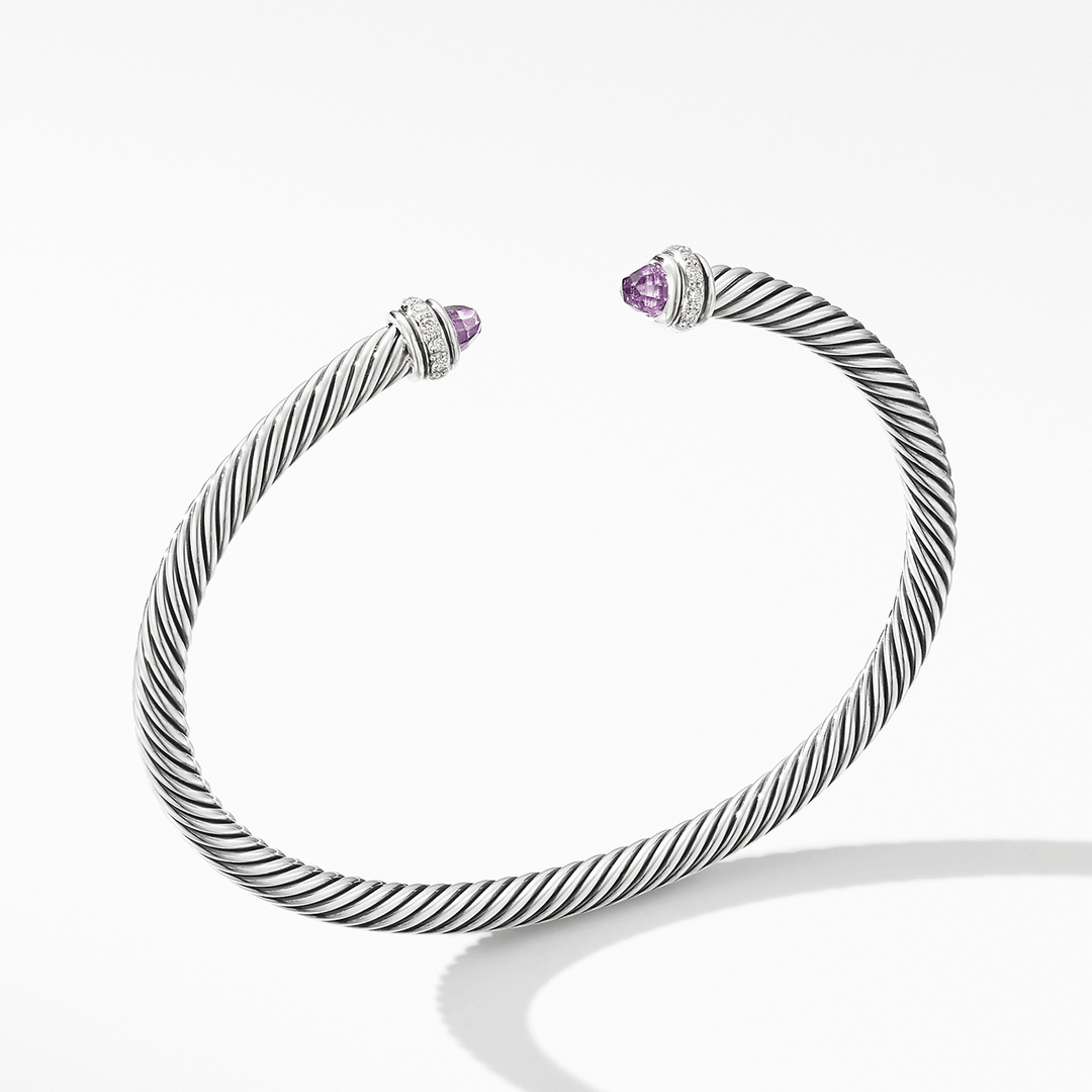 David Yurman Cable Classics Bracelet in Sterling Silver with Amethyst and Pavé Diamonds