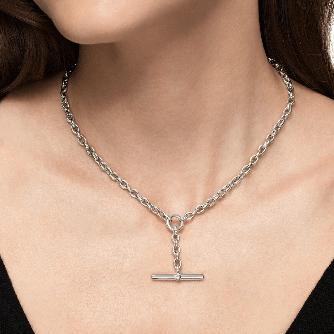 David Yurman DY Mercer® Petite Toggle Chain Necklace Sterling Silver with Diamonds, 4.5mm
