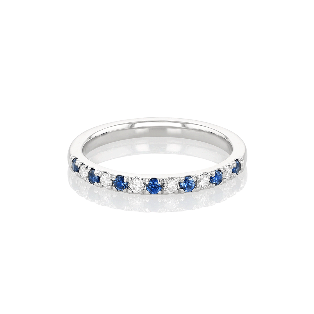 Lisette Platinum Diamond and .14 Total Weight Sapphire Half Way Band