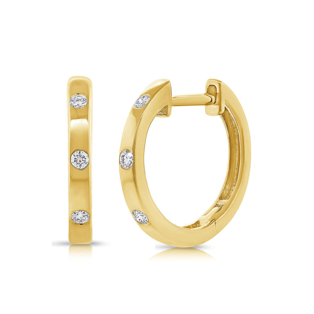 14k Yellow Gold and 0.09 Total Weight Diamond Huggies