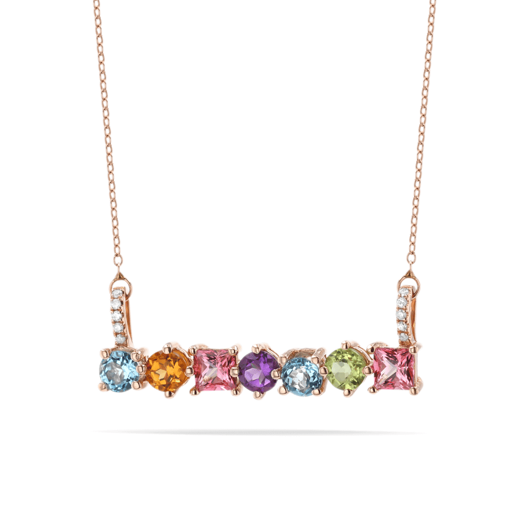 Facets 14k Gold and Multi Gemstone 2.19 Total Weight Bar Necklace