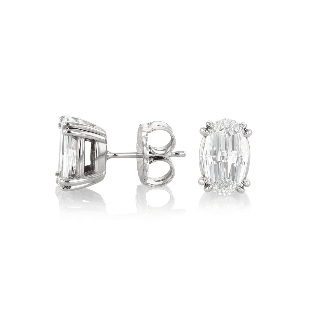 18k White Gold and 2.12 Total Weight Oval Diamond Earrings
