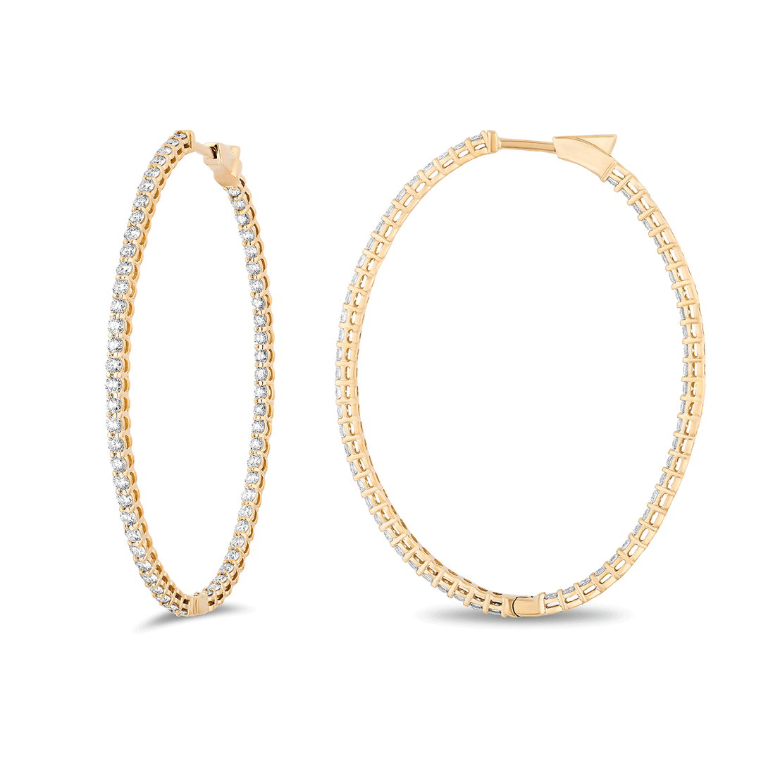 18k Yellow Gold 4.13 Total Weight Natural Diamond Oval Hoops