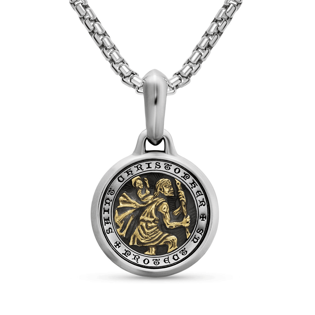 David Yurman St. Christopher Amulet Sterling Silver with 14k Yellow Gold, 21.2mm