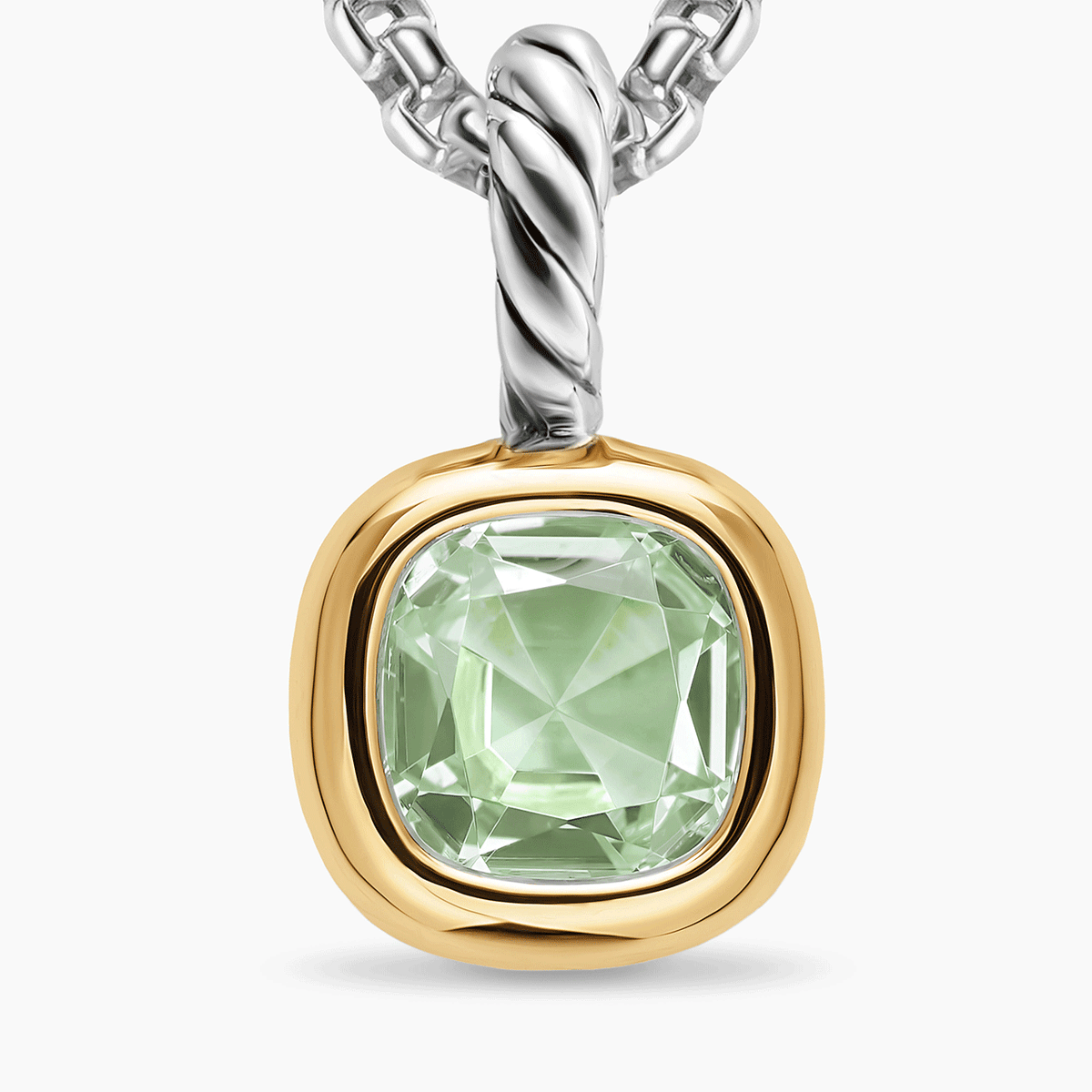 David Yurman Mini Cushion Cut Amulet Sterling Silver with 14K Yellow Gold and Prasiolite
