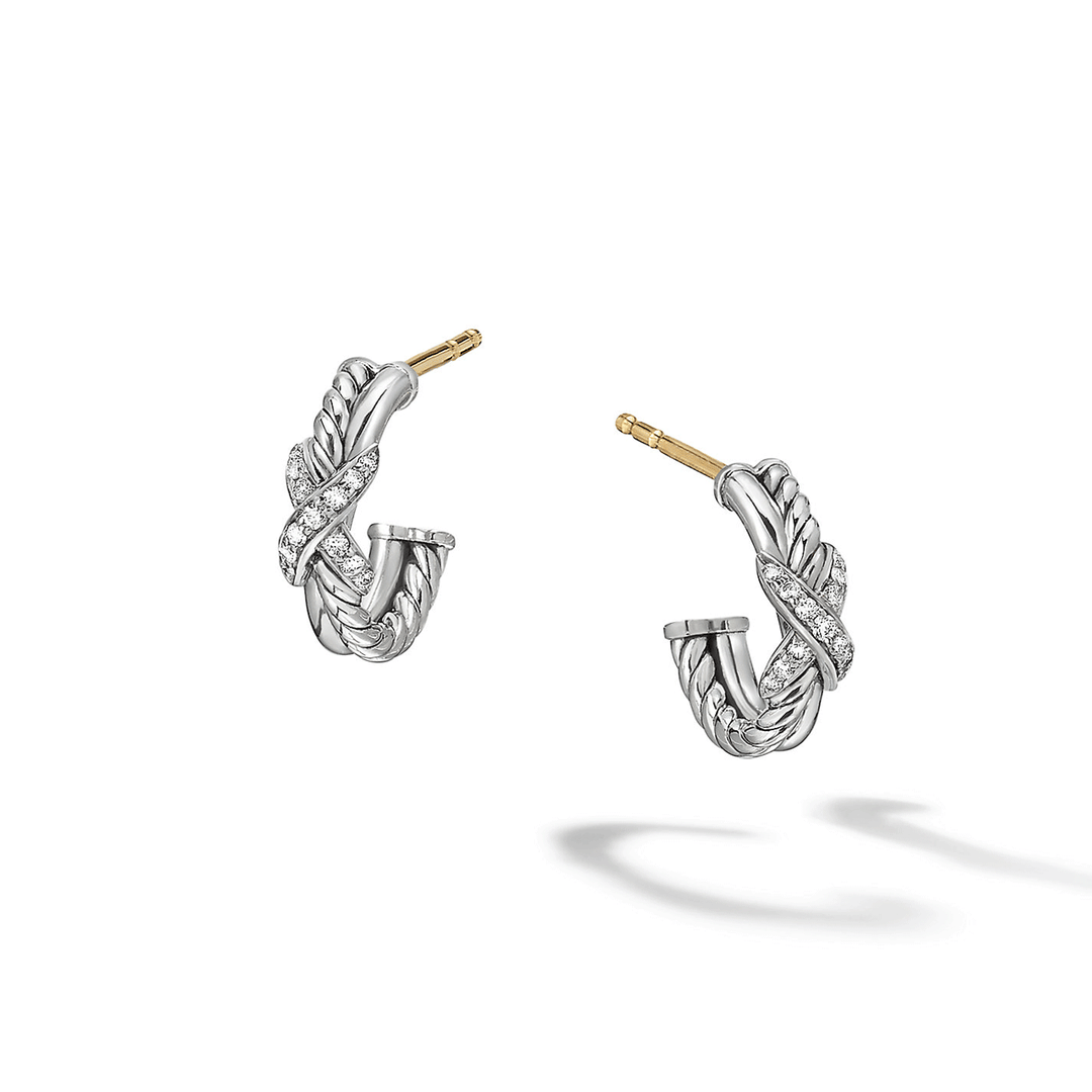 David Yurman Petite X Mini Hoop Earrings with Pavé Diamonds