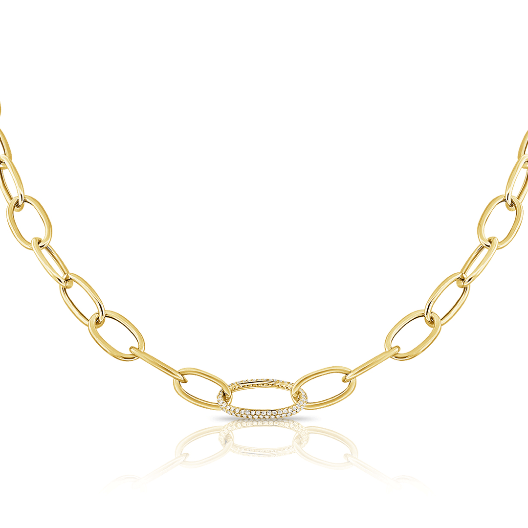14k Yellow Gold and Diamond Oval Link Necklace