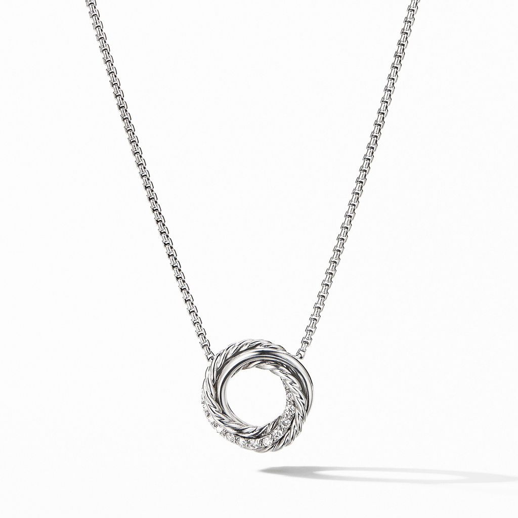 David Yurman Crossover Pendant Necklace in Sterling Silver with Pavé Diamonds, 15mm