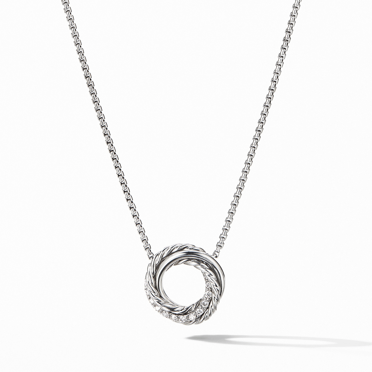 David Yurman Crossover Pendant Necklace in Sterling Silver with Pavé Diamonds, 15mm