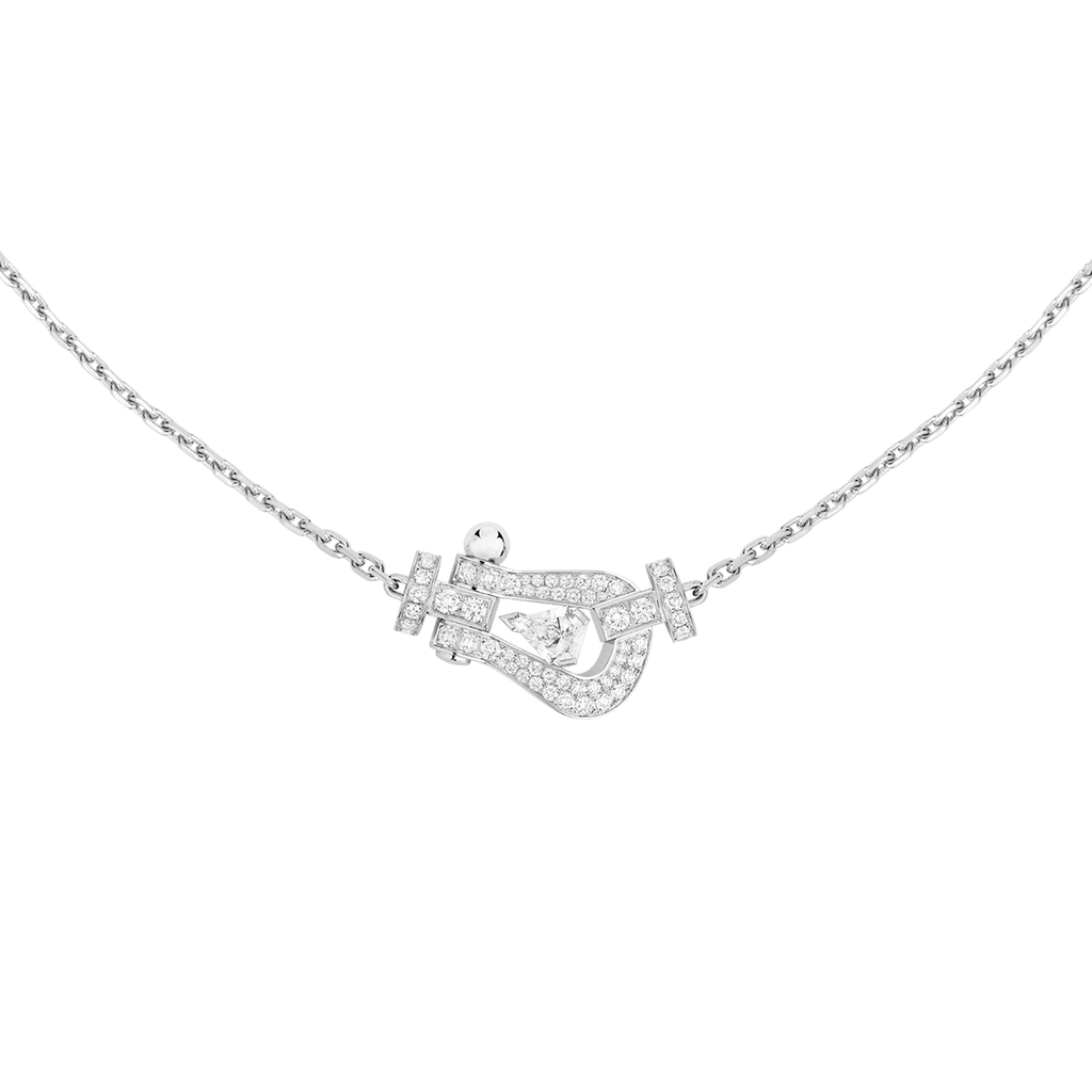 FRED Force 10 Large Model 18K White Gold Paved Diamonds Necklace
