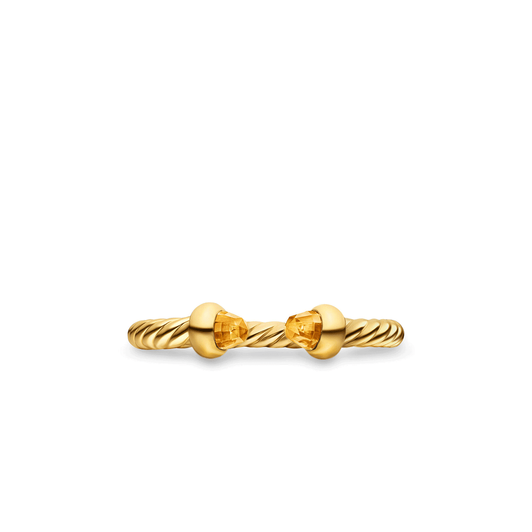 David Yurman Micro Cablespira Flex Open Ring 18k Yellow Gold with Citrine, 2.5mm