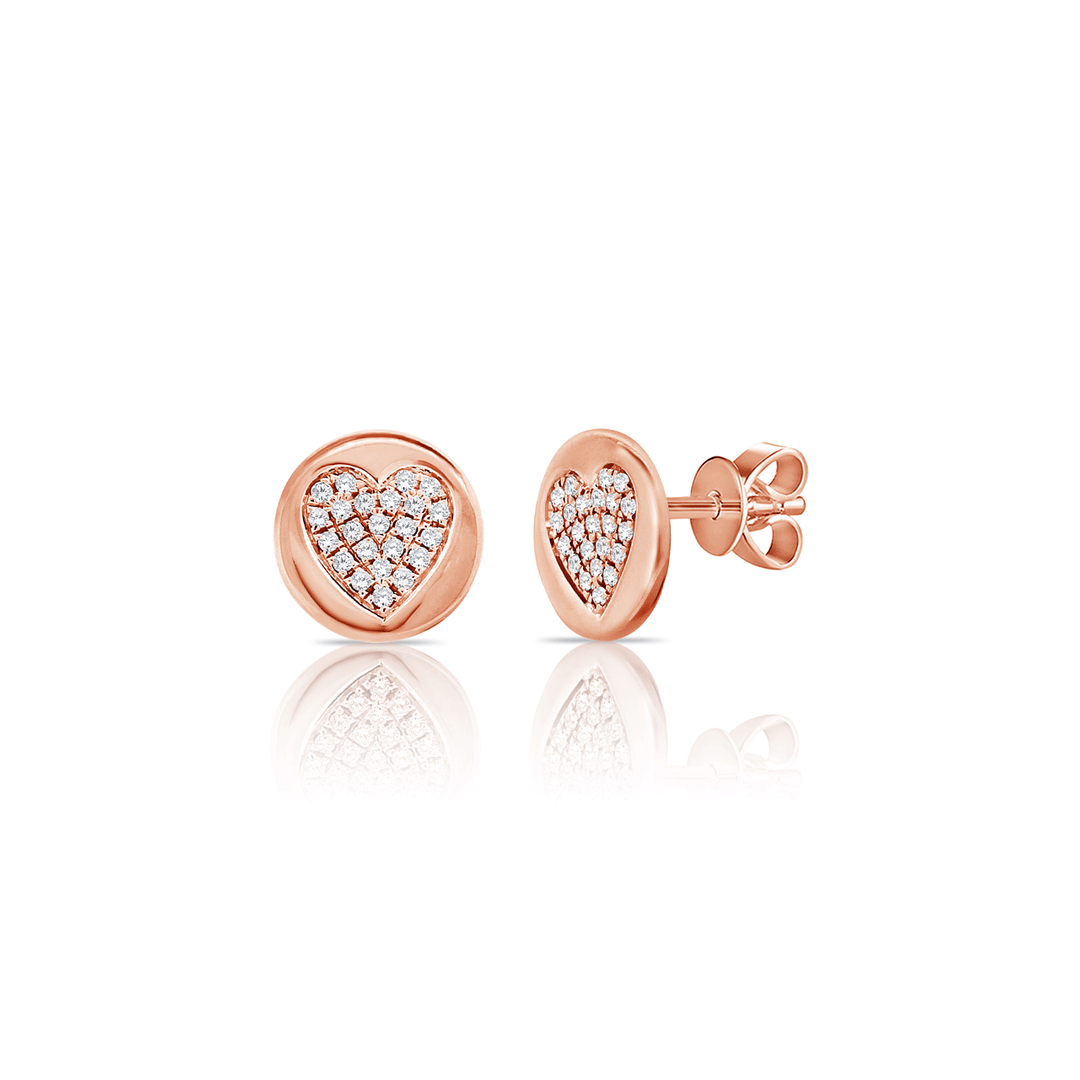14k Rose Gold and Diamond .10 Total Weight Heart Earrings