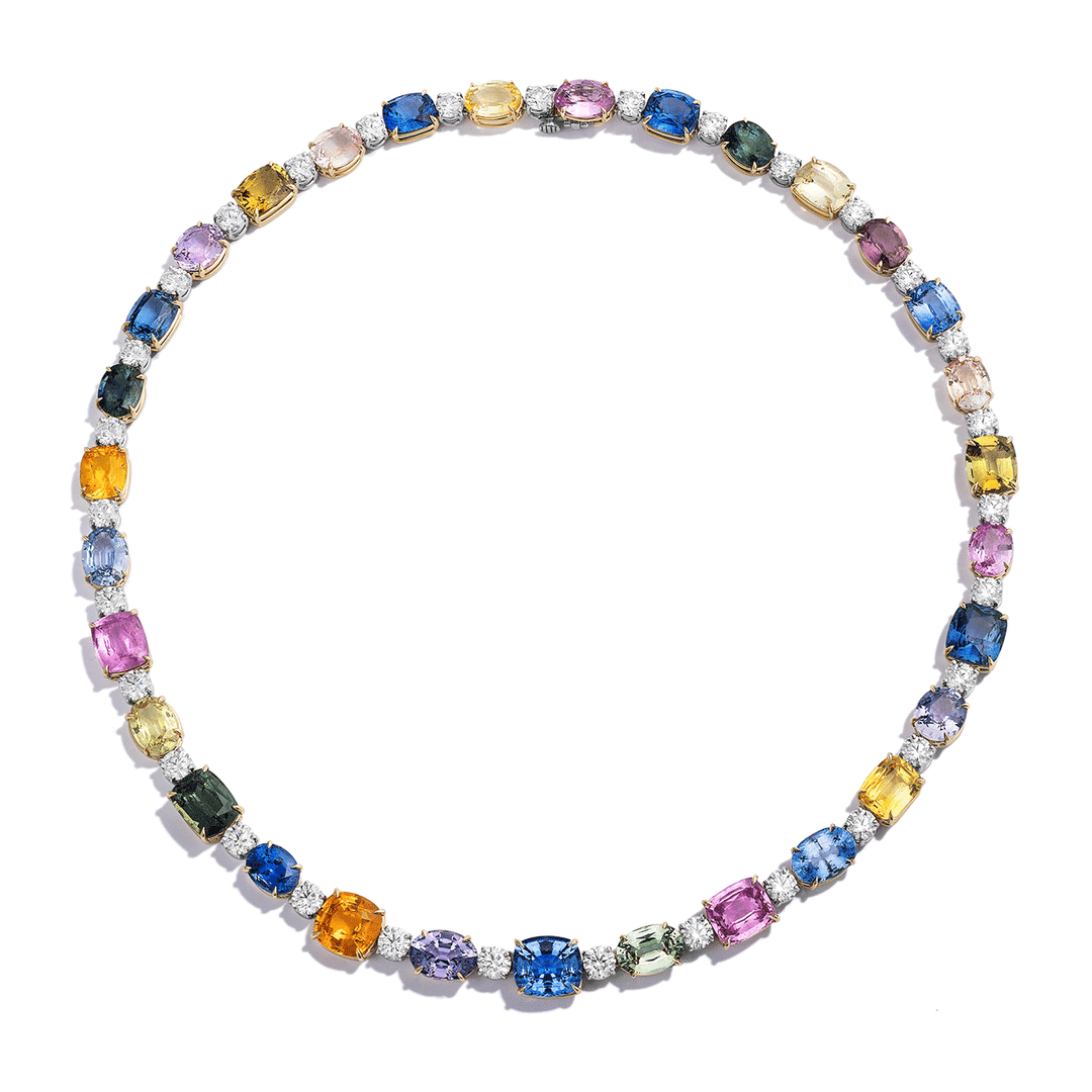 Private Reserve Platinum and 18k Multi Color Sapphire and Diamond Necklace