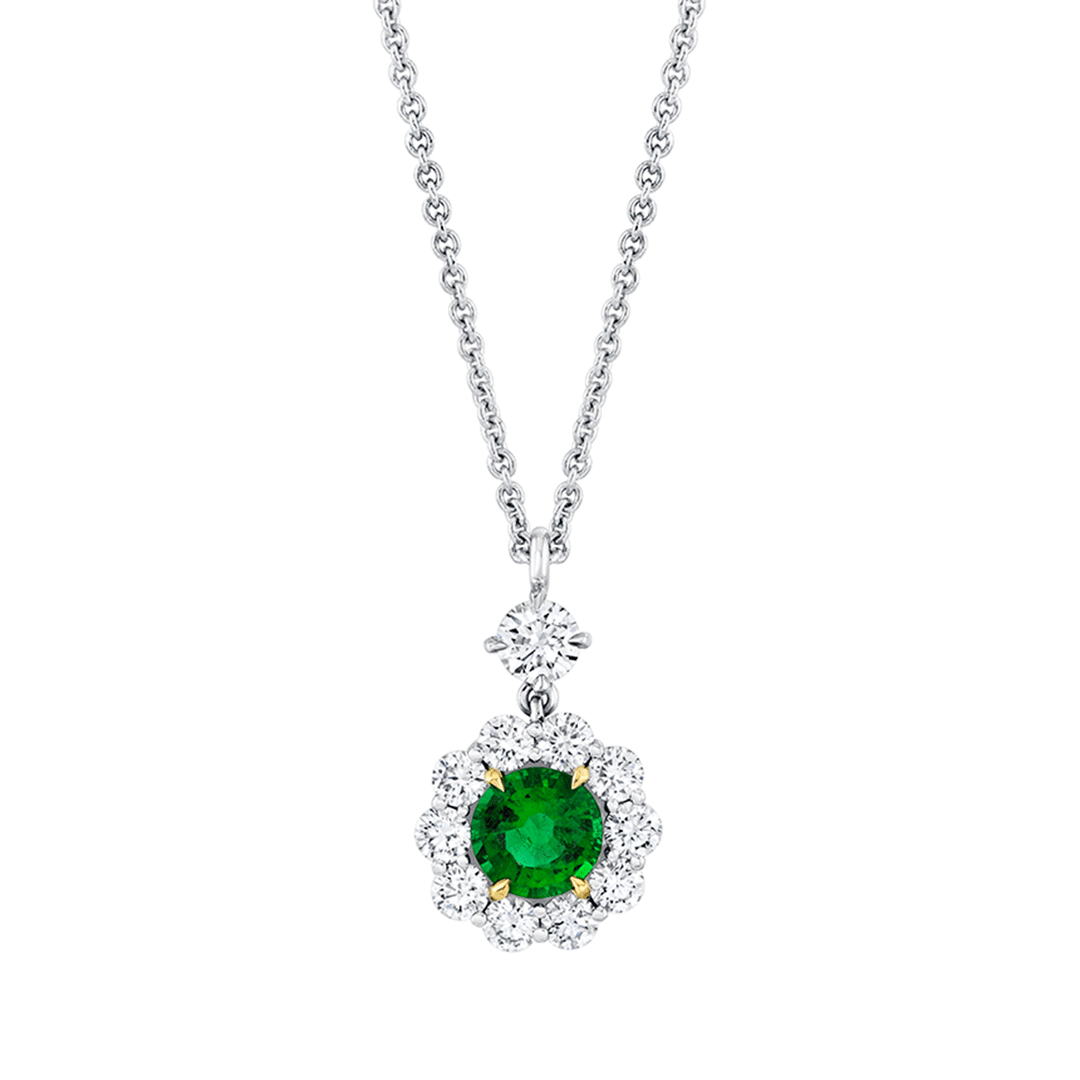 Platinum 18k Gold Zambian Emerald .91 Total Weight and Diamond Pendant