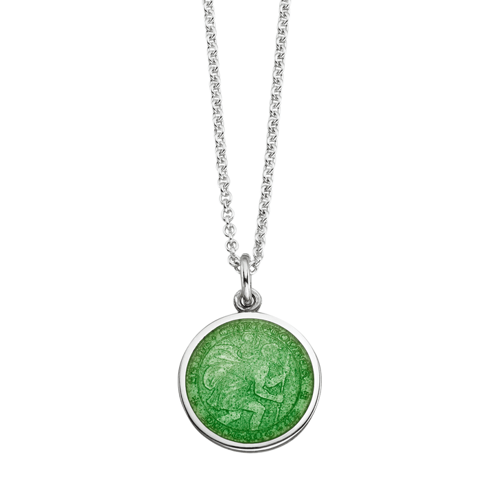 St. Christopher Light Green Enamel Medal With Chain