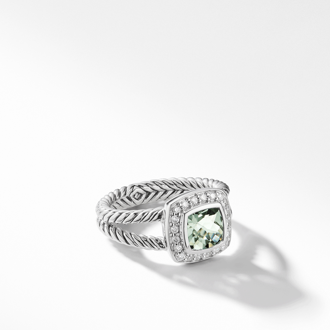 David Yurman Petite Albion Ring Sterling Silver with Prasiolite and Diamonds, 7mm