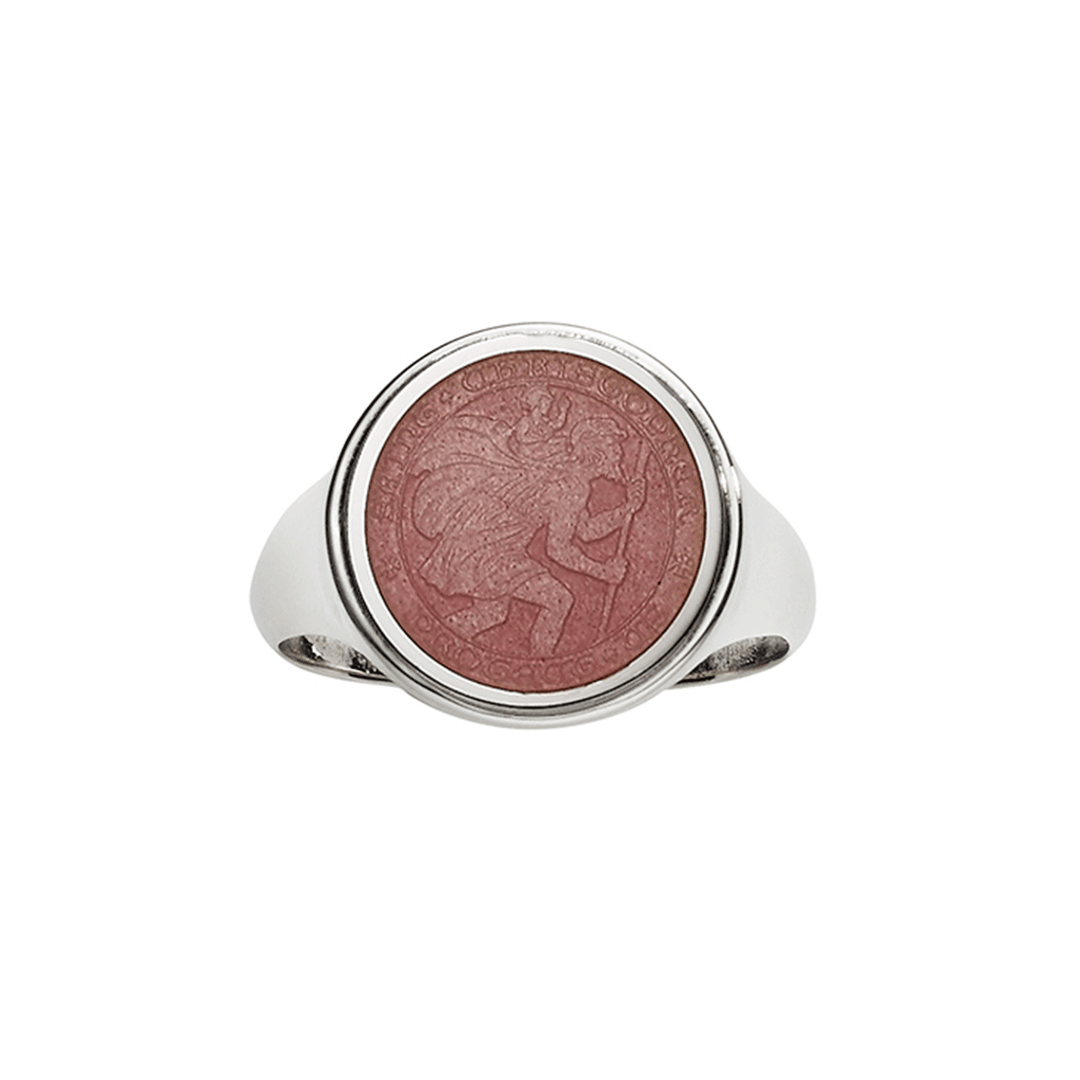 St. Christopher Sterling Silver and Pink Ring
