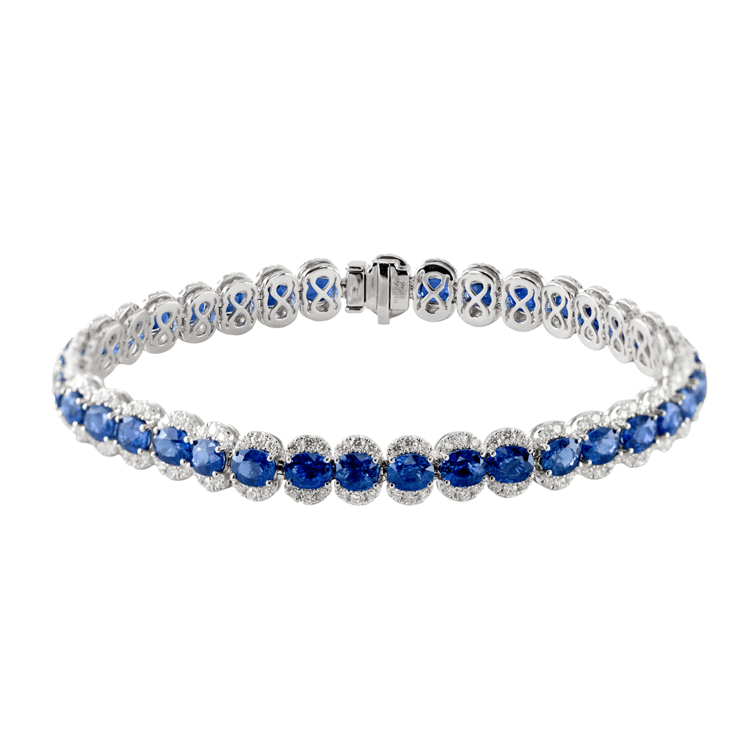 14k White Gold Sapphire 13.08 Total Weight and Diamond Bracelet