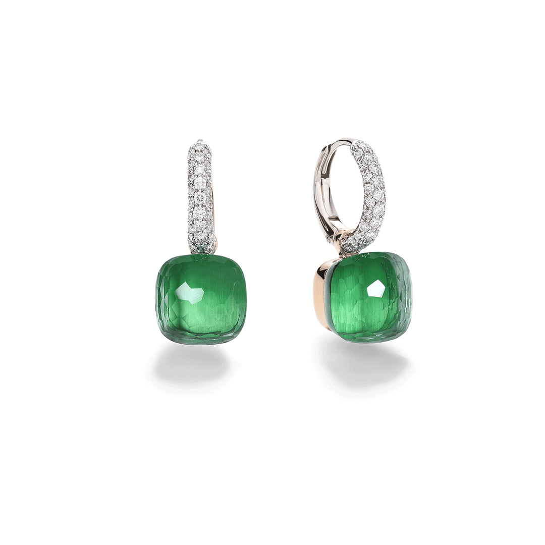 Pomellato Nudo 18k White Gold Rose Gold Prasiolites and Diamond Earrings