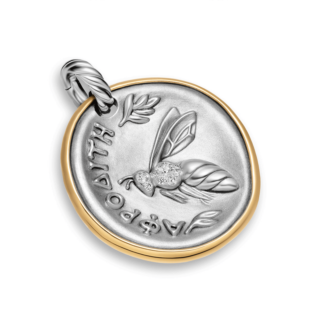 David Yurman Aphrodite Medallion Amulet Sterling Silver with 14K Yellow Gold and Diamonds, 29.5mm