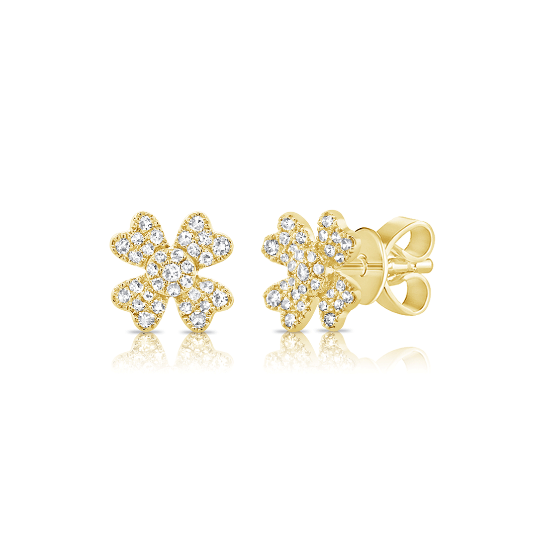 14k Yellow Gold and Diamond .17 Total Weight Flower Studs