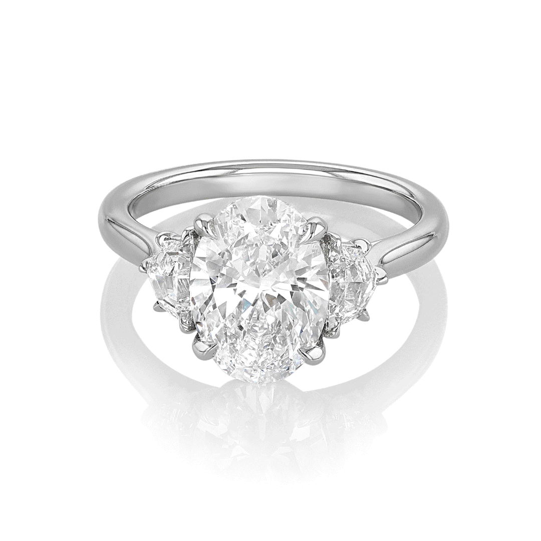 Hamilton Origin Platinum and 2.52 Total Weight Oval Diamond Three Stone Engagement Ring