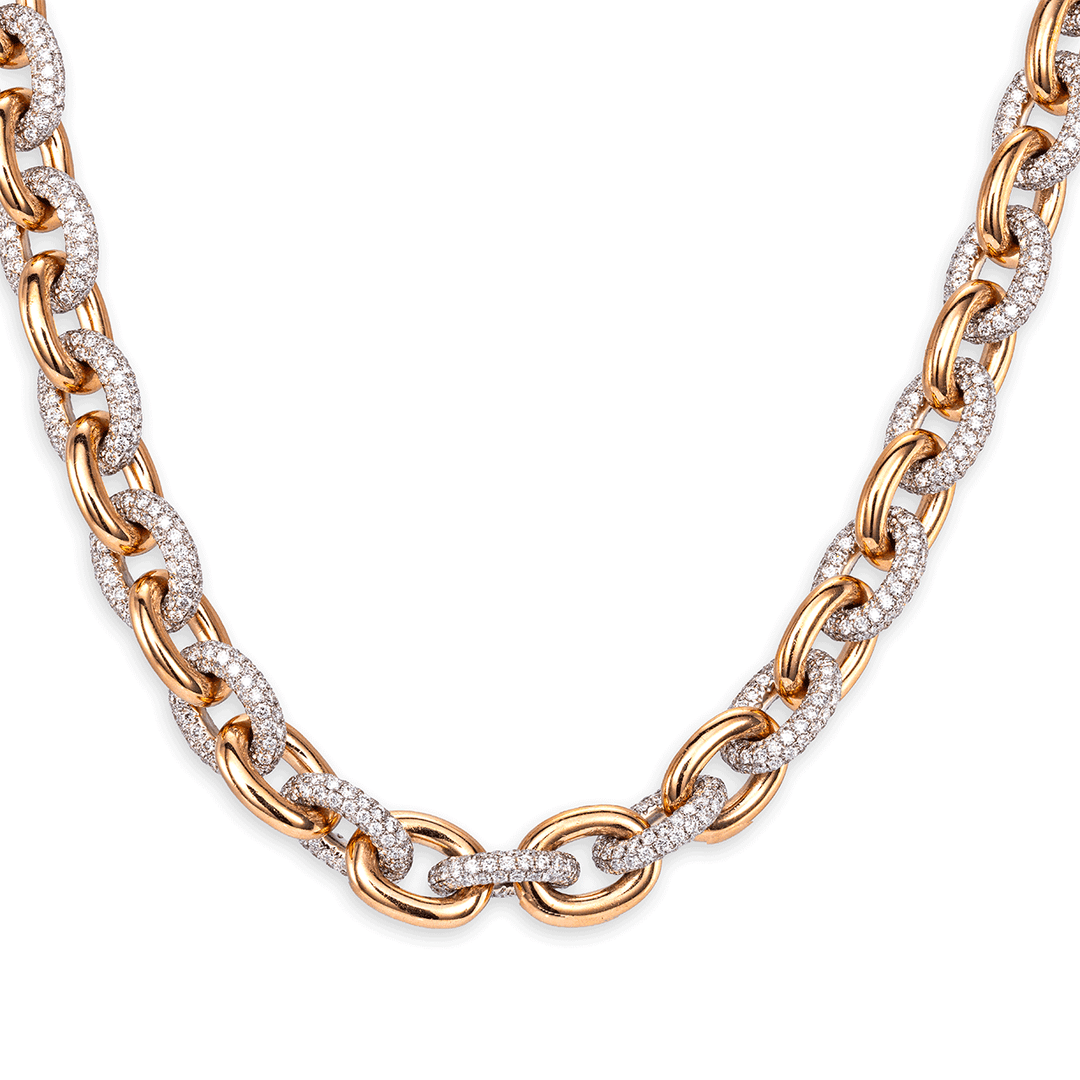 14k Rose White Gold and 30.99 Total Weight Diamond Link Necklace