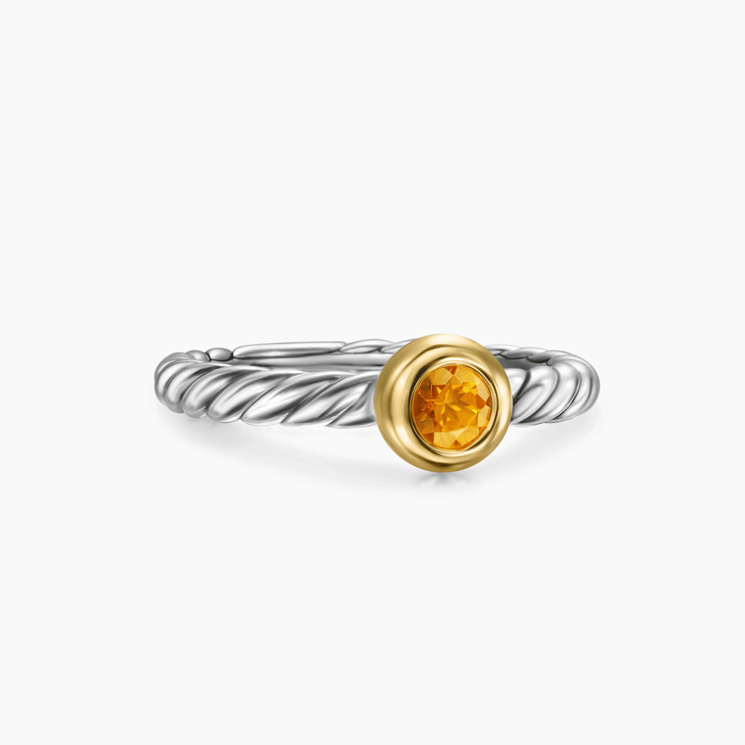 David Yurman Petite Cable Ring Sterling Silver with 14k Yellow Gold and Citrine, 2.8mm