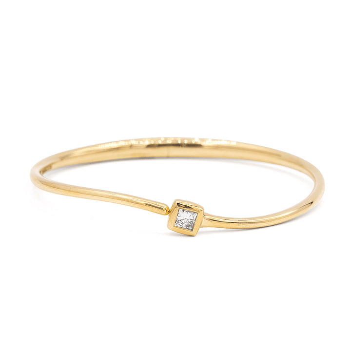 18k Yellow Gold and Princess Shape Diamond Cuff Bracelet